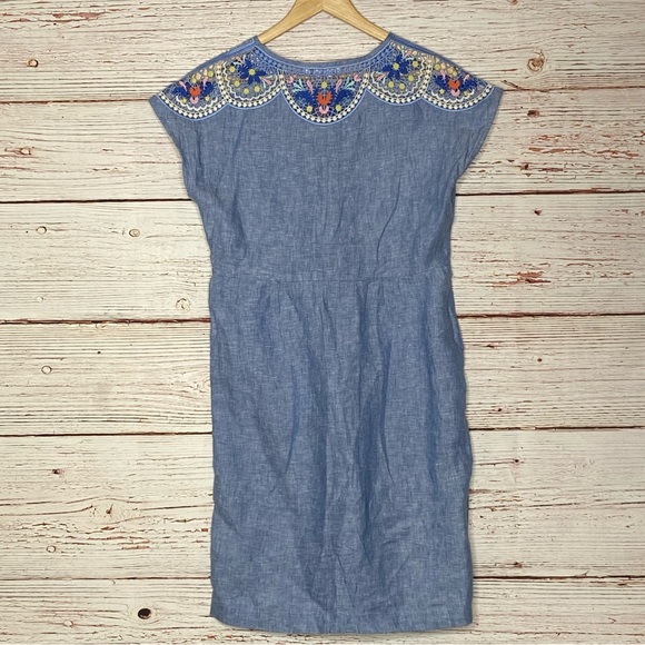 Boden Fleur Embroidered Linen Dress in Gray Blue Chambray Sz 6 - Picture 11 of 14